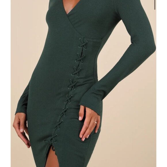NWT Lulus Trendsetting Desire Green Ribbed Jersey Knit Lace-up Size M - Picture 4 of 6